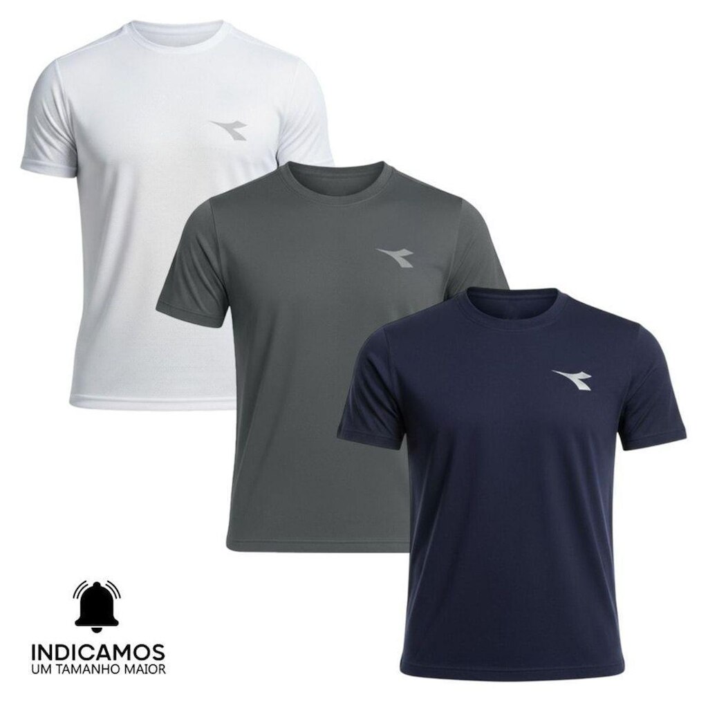 Kit 3 Camisetas Diadora Small Logo Masculina - Branco e Marinho G