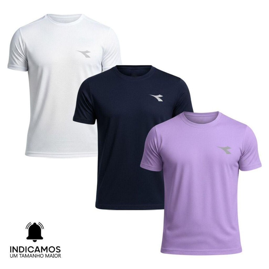 Kit 3 Camisetas Diadora Small Logo Masculina - Branco e Marinho P