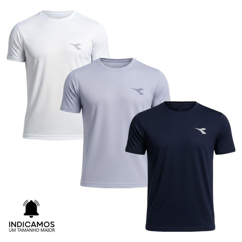Kit 3 Camisetas Diadora Small Logo Masculina - Branco e Marinho P