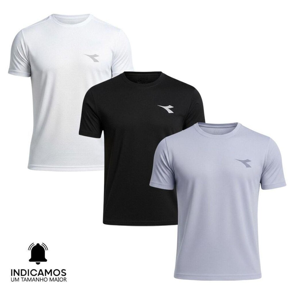Kit 3 Camisetas Diadora Small Logo Masculina - Branco e Preto P