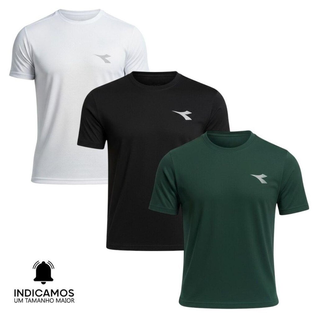 Kit 3 Camisetas Diadora Small Logo Masculina - Branco e Verde Escuro XGG