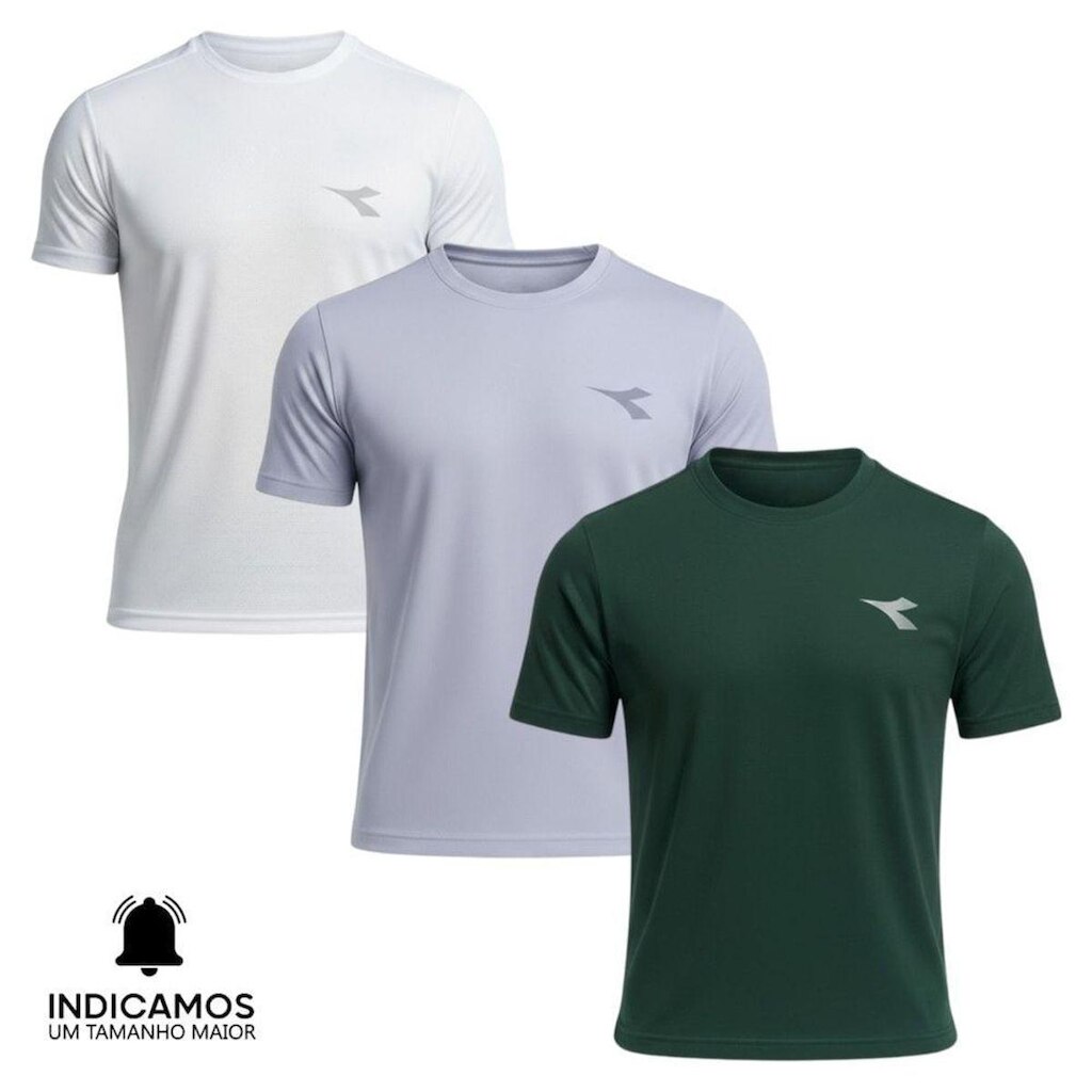 Kit 3 Camisetas Diadora Small Logo Masculina - Cinza Claro e Branco M