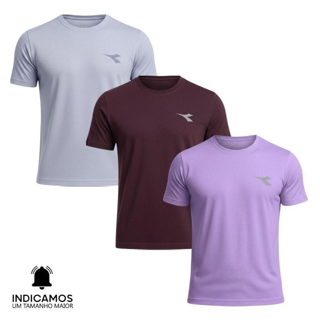 Kit 3 Camisetas Diadora Small Logo Masculina - Cinza Claro e Lilás G