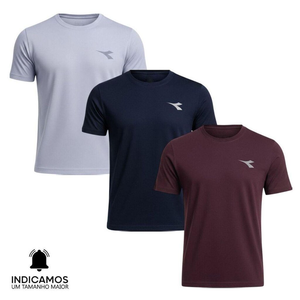 Kit 3 Camisetas Diadora Small Logo Masculina - Cinza Claro e Marinho M