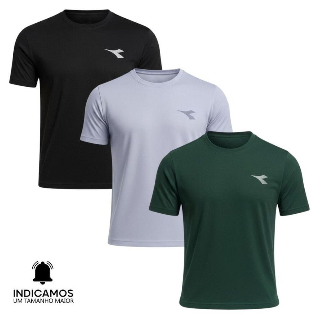 Kit 3 Camisetas Diadora Small Logo Masculina - Cinza Claro e Preto XGG