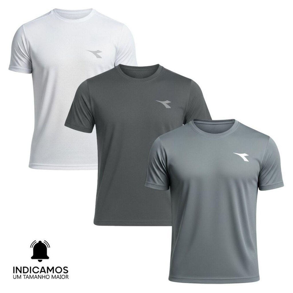 Kit 3 Camisetas Diadora Small Logo Masculina - Grafite e Branco GG