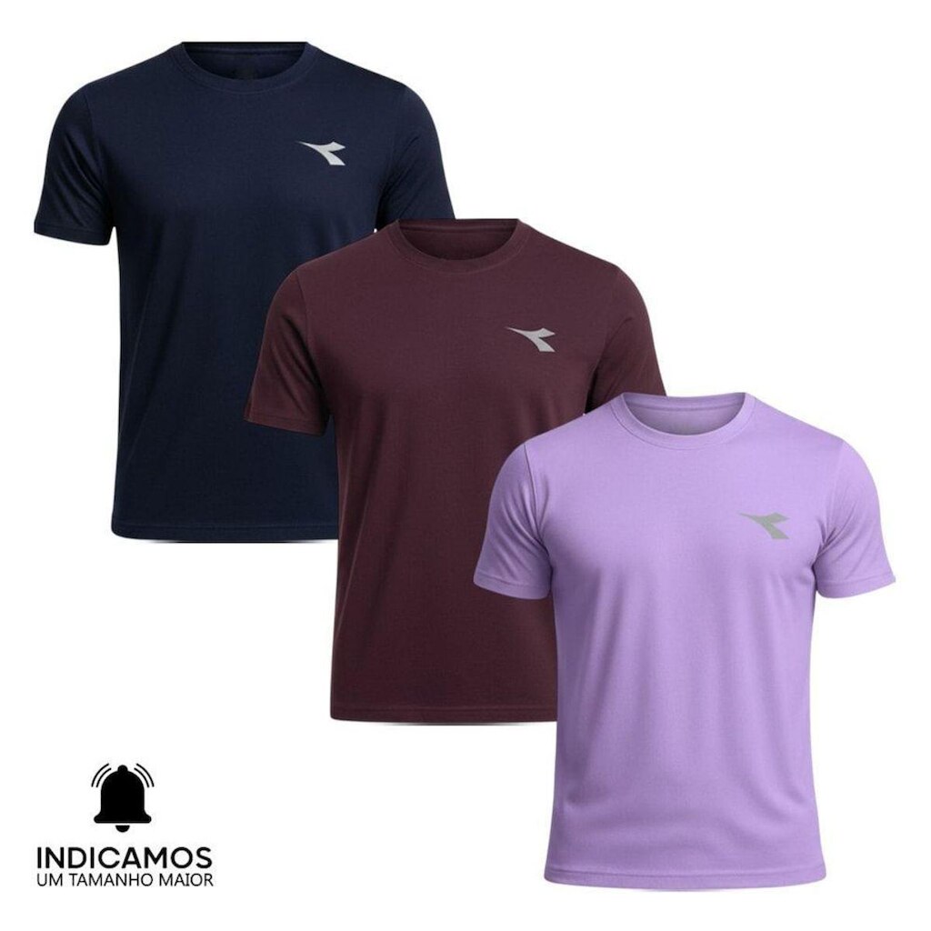 Kit 3 Camisetas Diadora Small Logo Masculina - Marinho e Lilás P