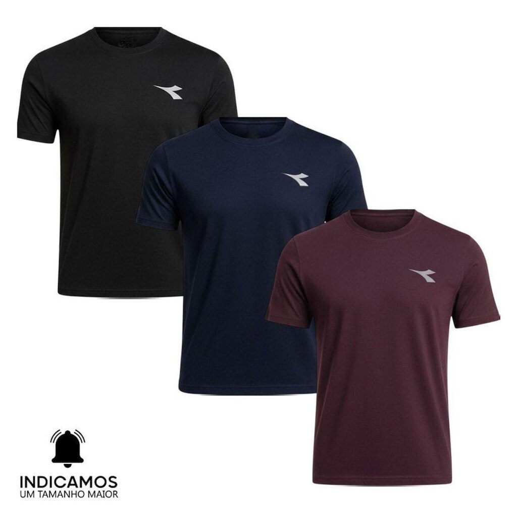 Kit 3 Camisetas Diadora Small Logo Masculina - Marinho e Preto M