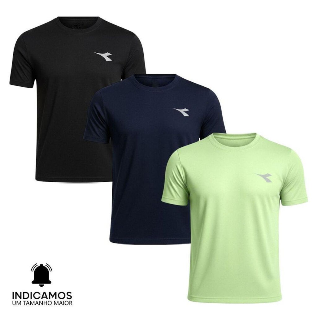 Kit 3 Camisetas Diadora Small Logo Masculina - Marinho e Verde Claro M