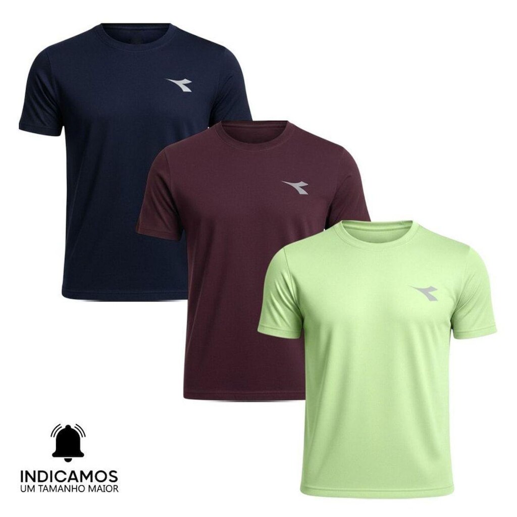 Kit 3 Camisetas Diadora Small Logo Masculina - Marinho e Verde Claro P