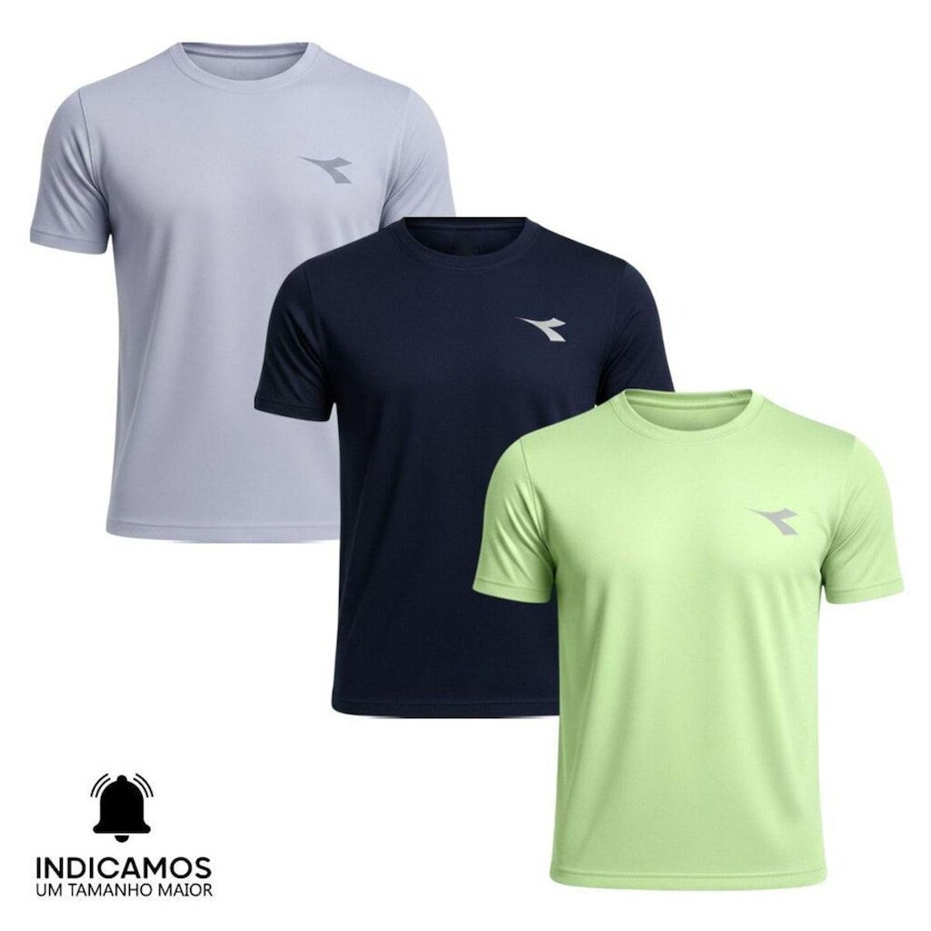 Kit 3 Camisetas Diadora Small Logo Masculina - Marinho e Verde Claro XGG