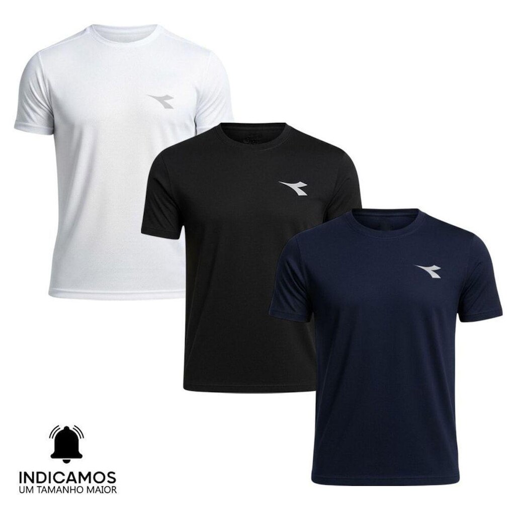 Kit 3 Camisetas Diadora Small Logo Masculina - Preto e Branco P