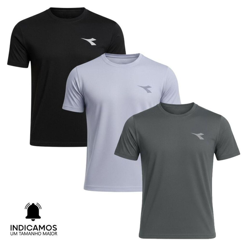 Kit 3 Camisetas Diadora Small Logo Masculina - Preto e Chumbo GG