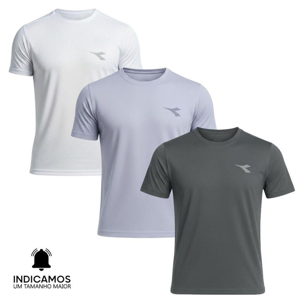 Kit 3 Camisetas Diadora Small Logo Masculina - Preto e Chumbo P