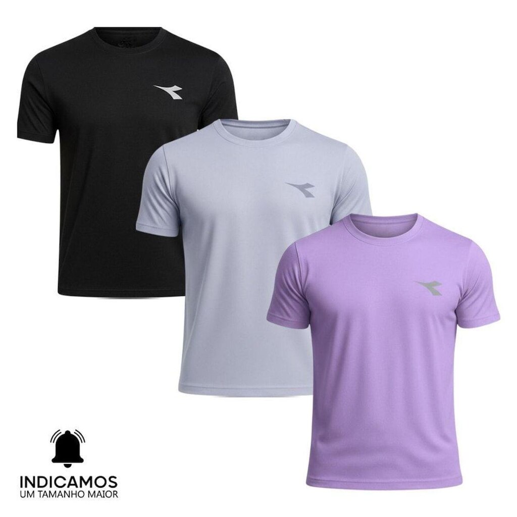 Kit 3 Camisetas Diadora Small Logo Masculina - Preto e Lilás G