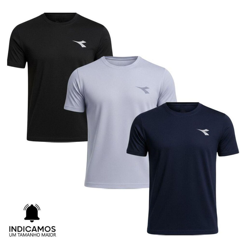 Kit 3 Camisetas Diadora Small Logo Masculina - Preto e Marinho G