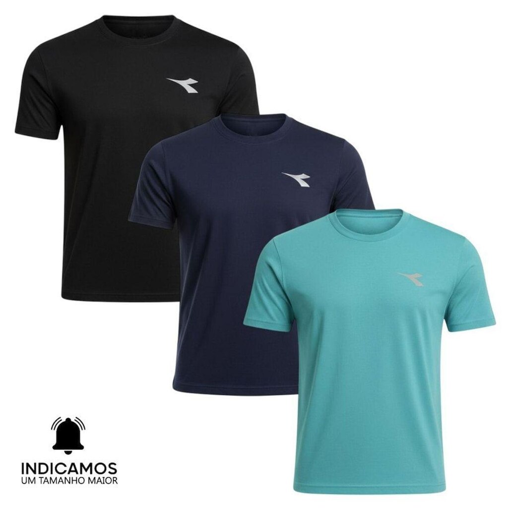 Kit 3 Camisetas Diadora Small Logo Masculina - Preto e Marinho XGG