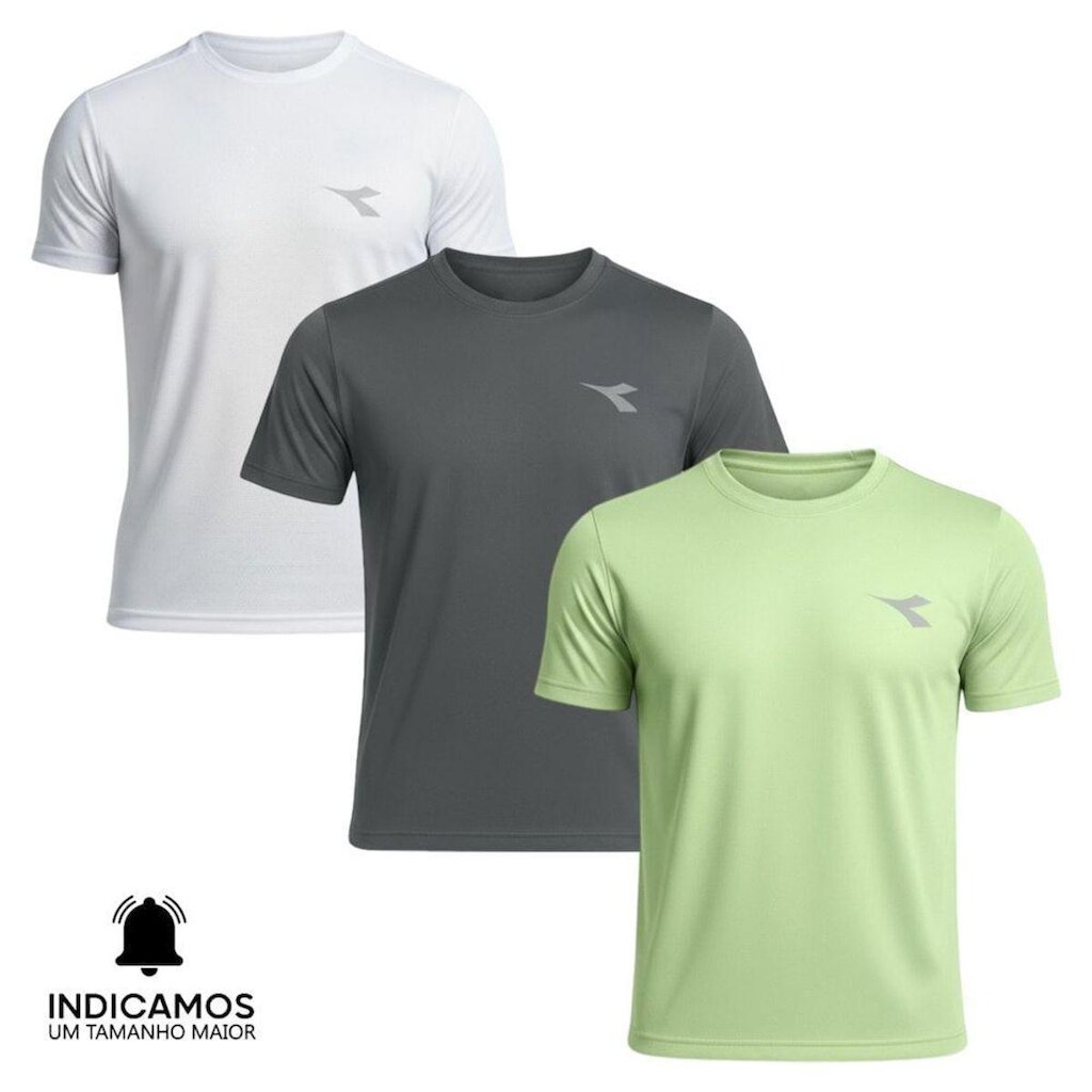 Kit 3 Camisetas Diadora Small Logo Masculina - Verde Claro e Branco XGG