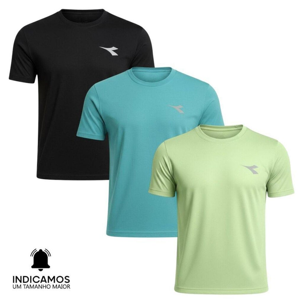 Kit 3 Camisetas Diadora Small Logo Masculina - Verde Claro e Preto XGG
