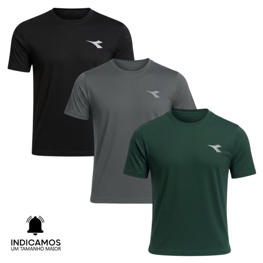 Kit 3 Camisetas Diadora Small Logo Masculina - Verde Escuro e Chumbo GG