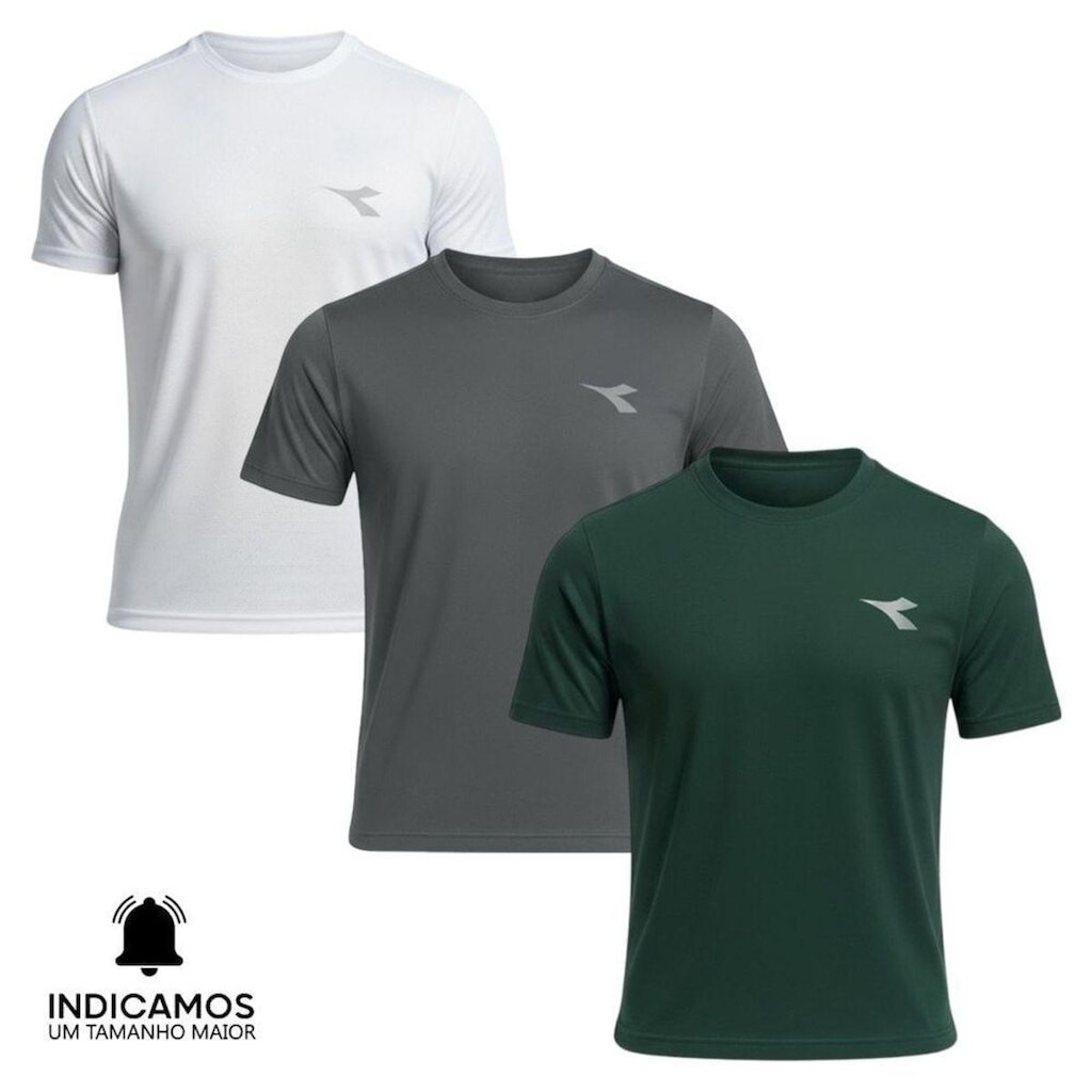 Kit 3 Camisetas Diadora Small Logo Masculina - Verde Escuro e Chumbo XGG