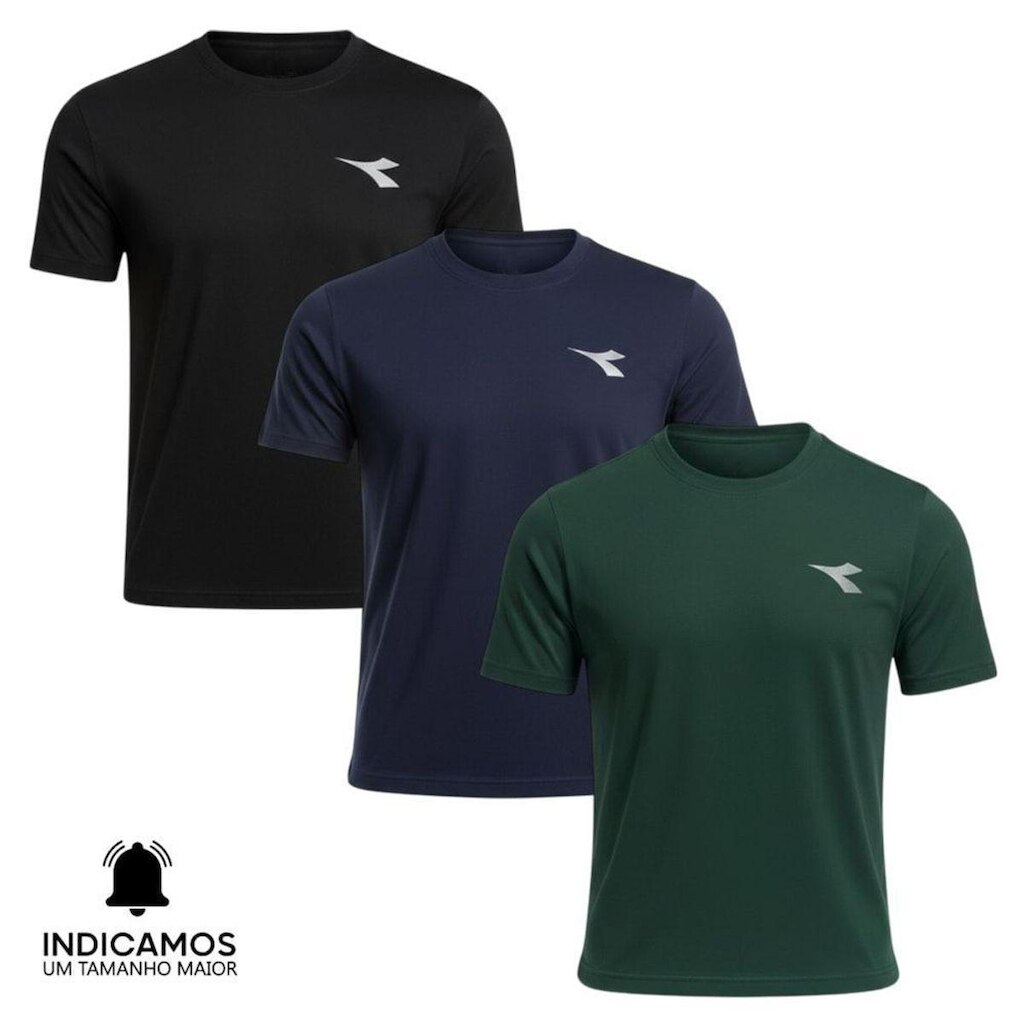 Kit 3 Camisetas Diadora Small Logo Masculina - Verde Escuro e Marinho XGG