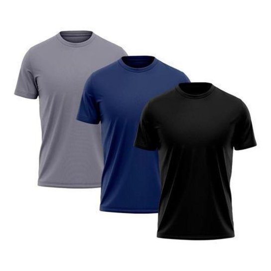 Kit 3 Camisetas Dry Masculina Malha UV Térmica Academia Treino - GG - Preto+Azul Menor preço em Kit 3 Camisetas Dry Masculina Malha UV Térmica Academia Treino - GG - Preto+Azul