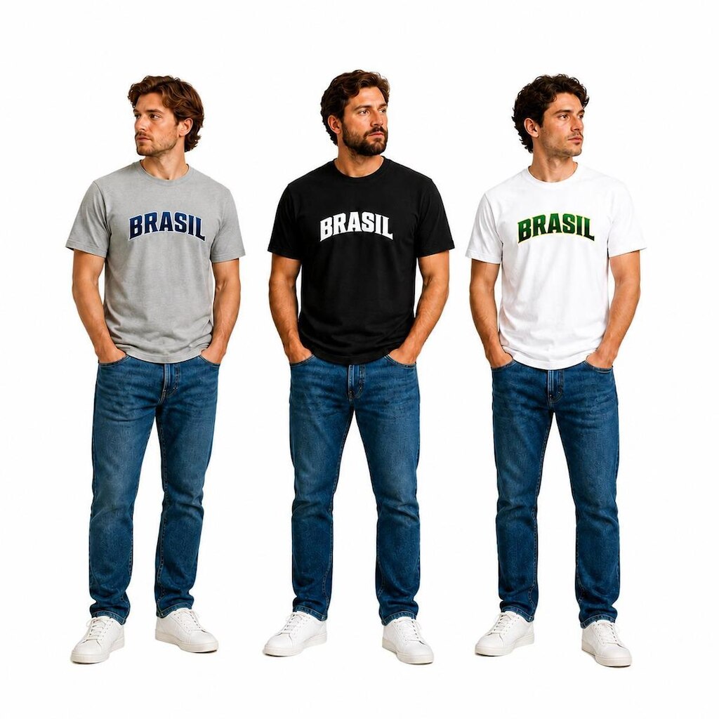 Kit 3 Camisetas Estampada Brasil Masculina Algodão Dtf Camisa Premium Original