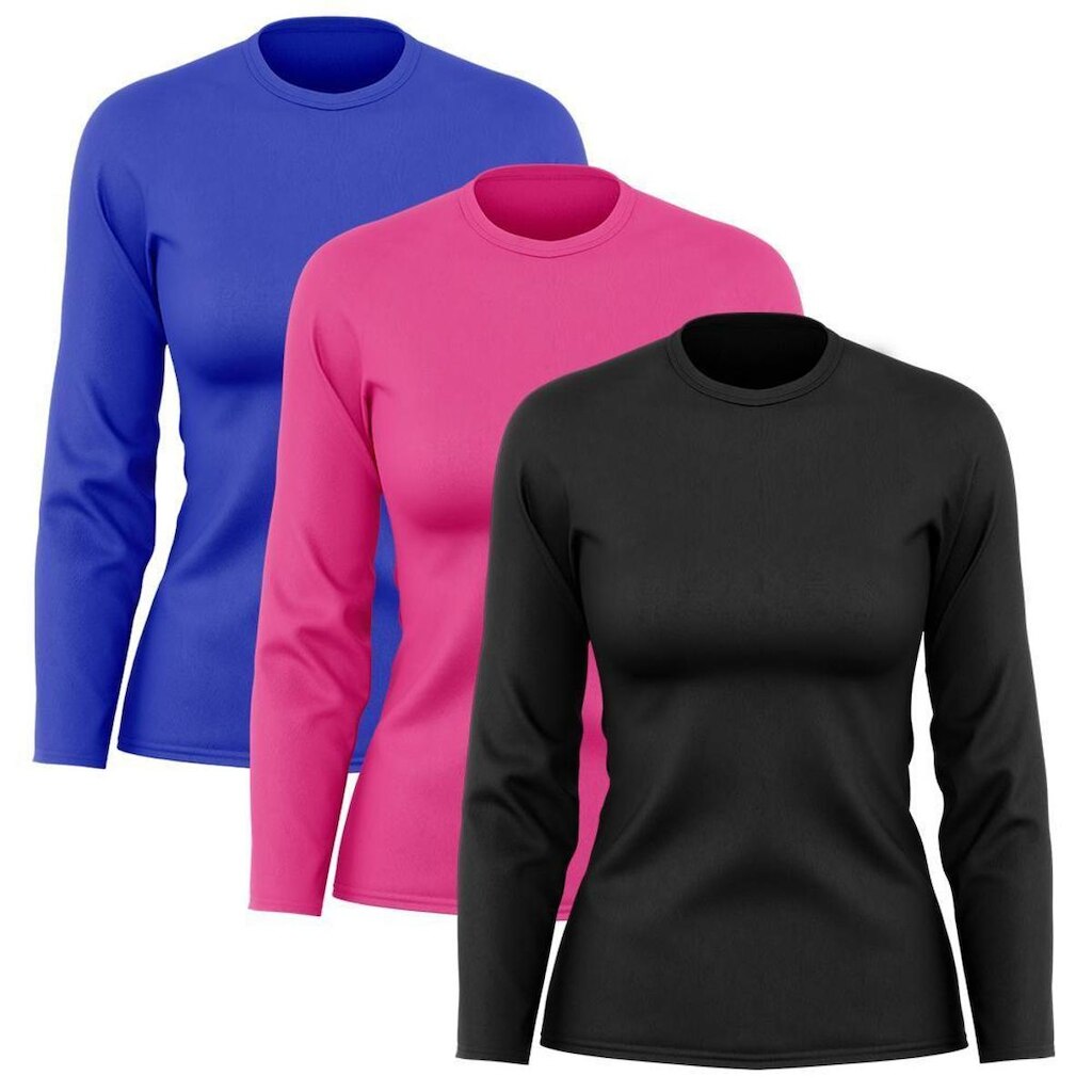 Kit 3 Camisetas Feminina Manga Longa Proteção Solar UV