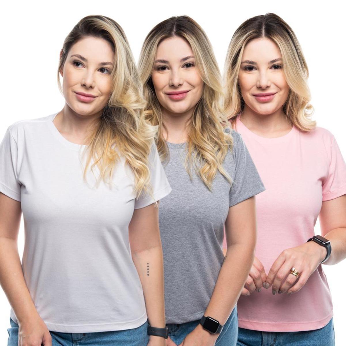 Kit 3 Camisetas Feminina Tshirt Manga Curta Basica Lisa