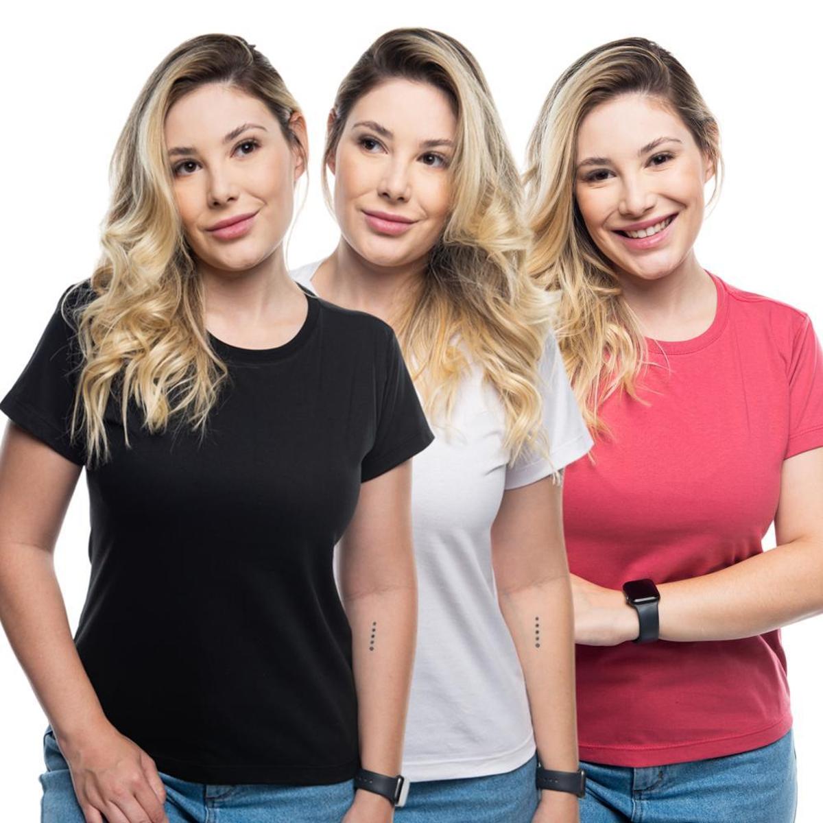 Kit 3 Camisetas Feminina Tshirt Manga Curta Basica Lisa