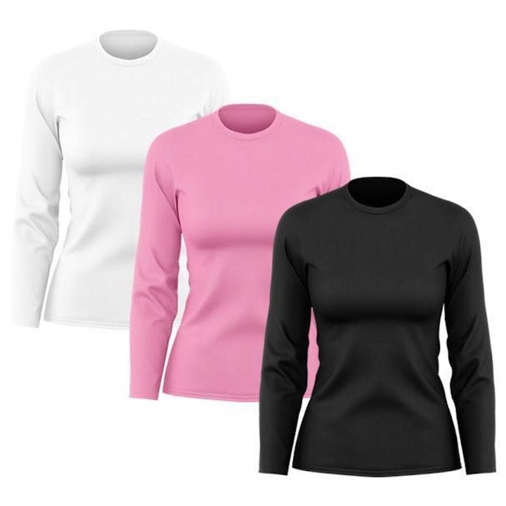 Kit 3 Camisetas Femininas Manga Longa Dry Proteção Uv