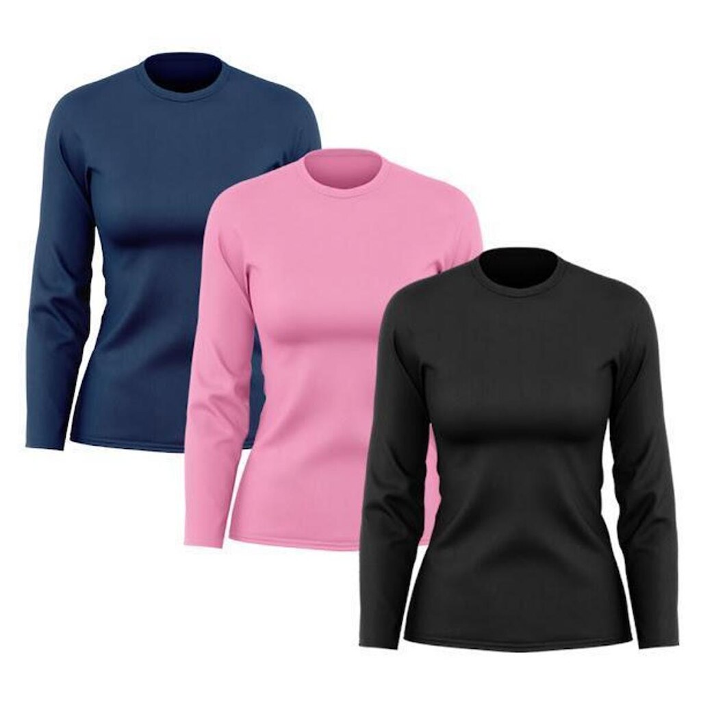 Kit 3 Camisetas Femininas Manga Longa Dry Proteção Uv