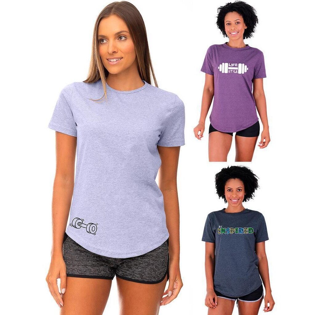Kit 3 Camisetas Longline Feminina MXD Conceito Slim Diversas Estampas