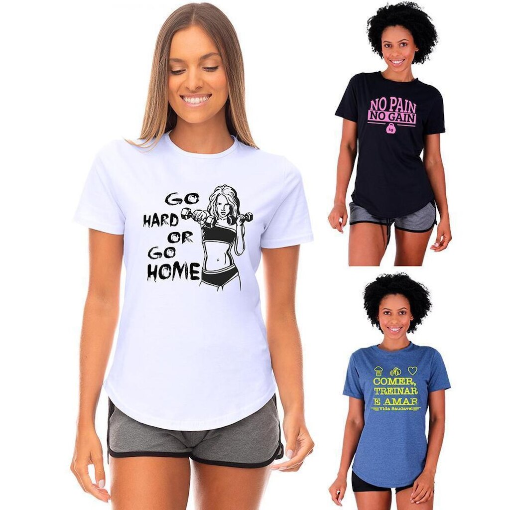 Kit 3 Camisetas Longline Feminina MXD Conceito Slim Diversas Estampas