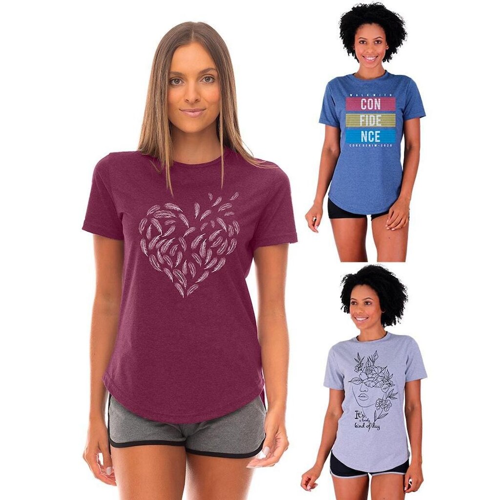 Kit 3 Camisetas Longline Feminina MXD Conceito Slim Diversas Estampas