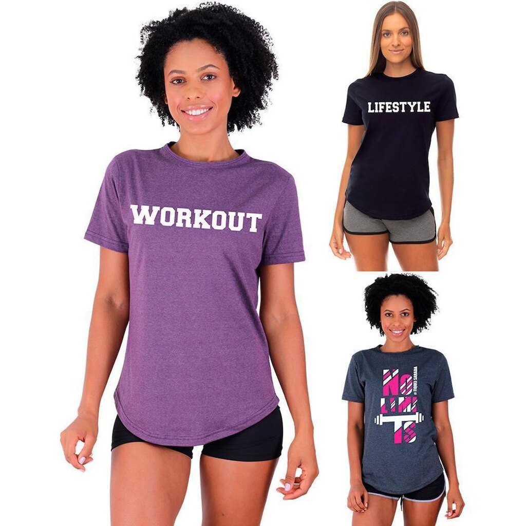 Kit 3 Camisetas Longline Feminina MXD Conceito Slim Diversas Estampas