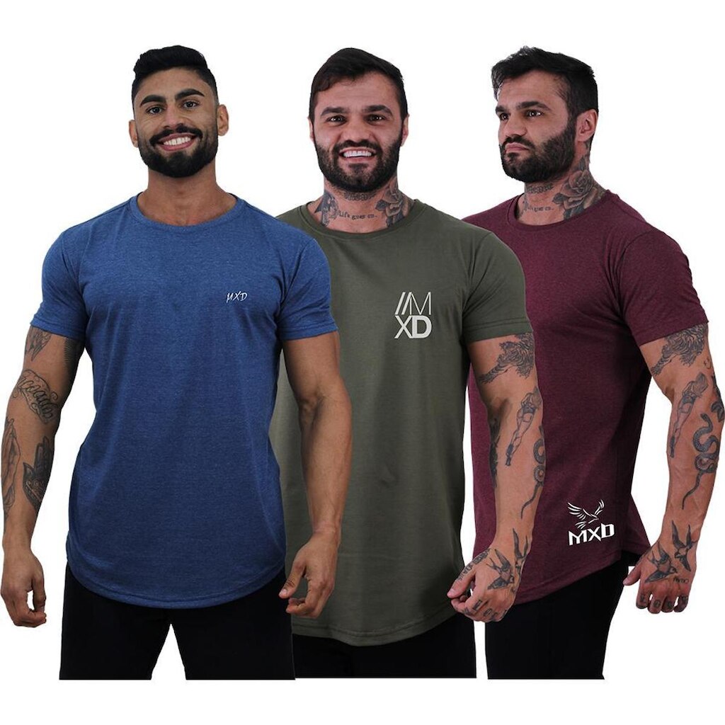 Kit 3 Camisetas Longline Masculina Básico Logos Diversas MXD
