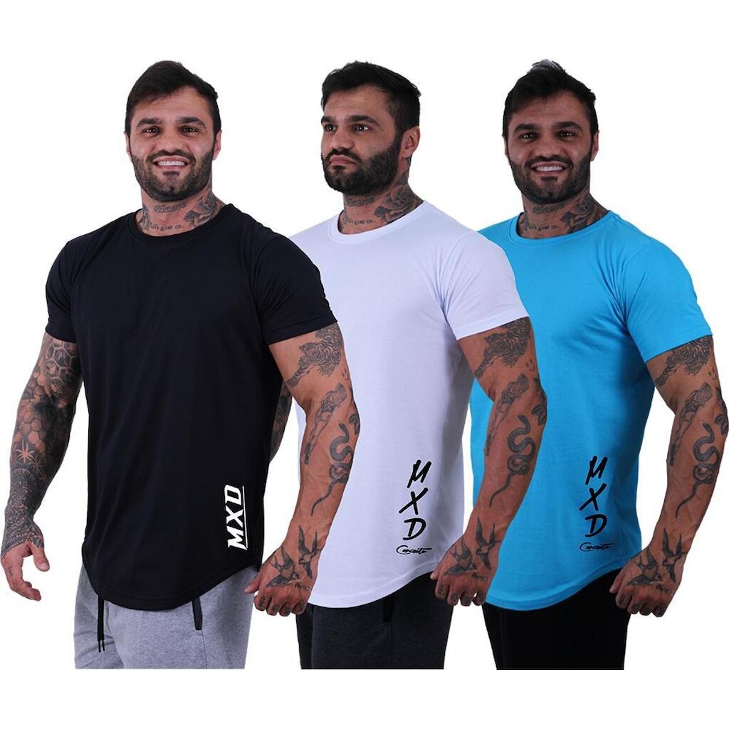 Kit 3 Camisetas Longline Masculina Básico Logos Diversas MXD