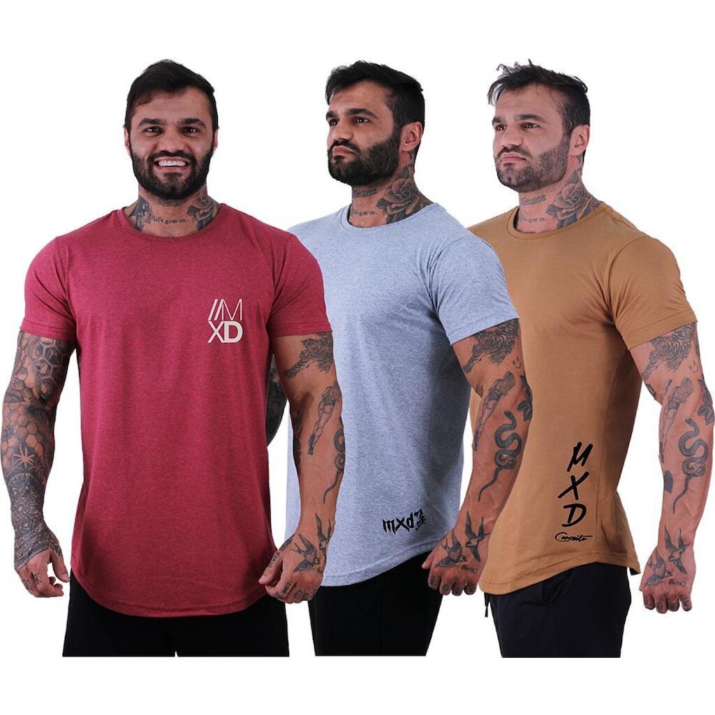 Kit 3 Camisetas Longline Masculina Básico Logos Diversas MXD