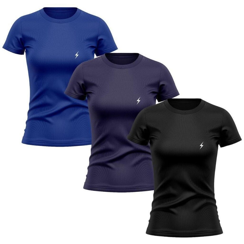 Kit 3 Camisetas Manga Curta Raio Feminino