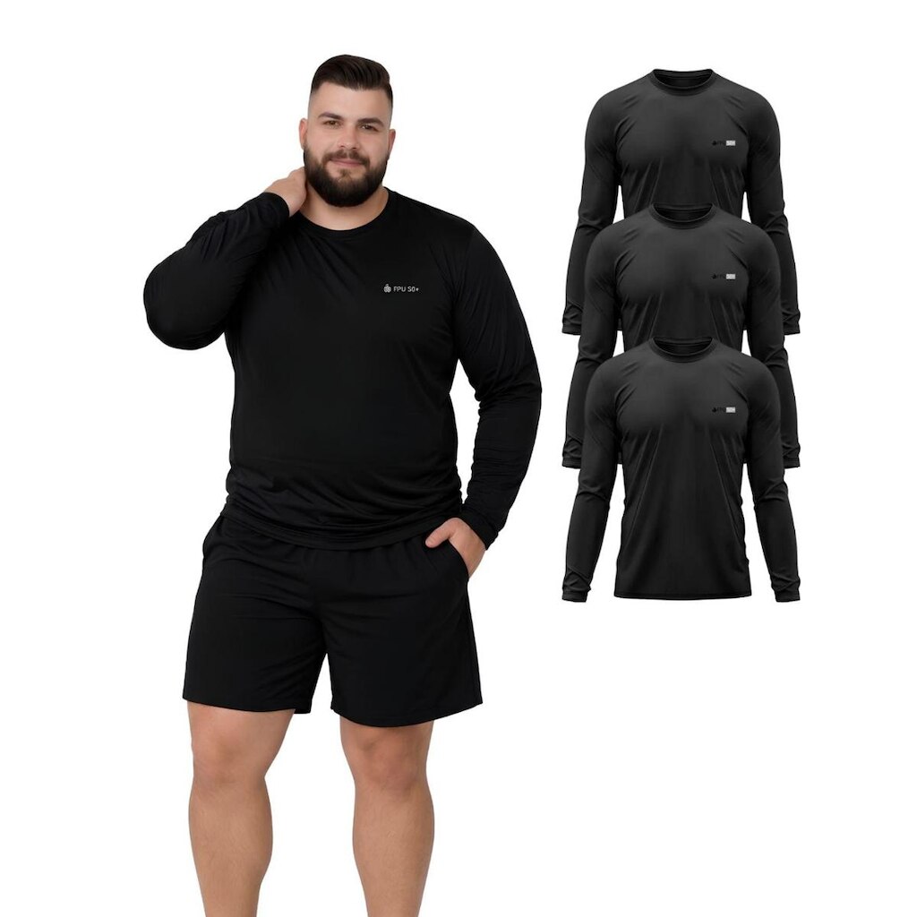 Kit 3 Camisetas Manga Longa Com Proteção UV FPS50 Plus Size