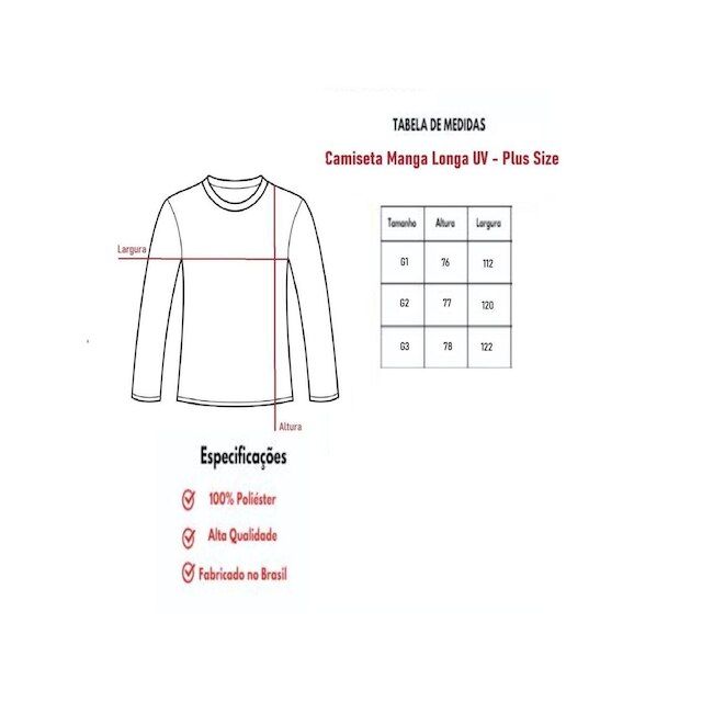 Kit 3 Camisetas Manga Longa Com Proteção UV FPS50 Plus Size