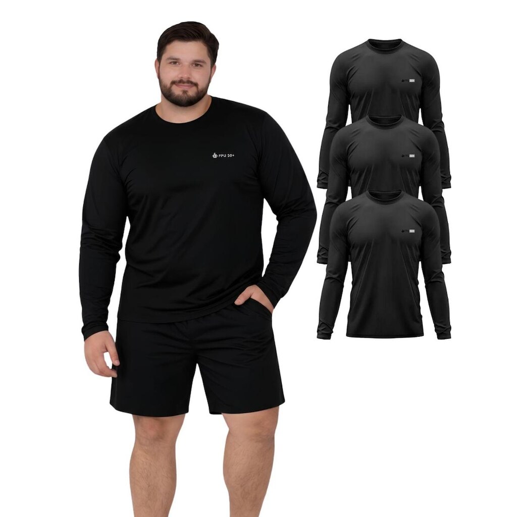 Kit 3 Camisetas Manga Longa Com Proteção UV FPS50 Plus Size