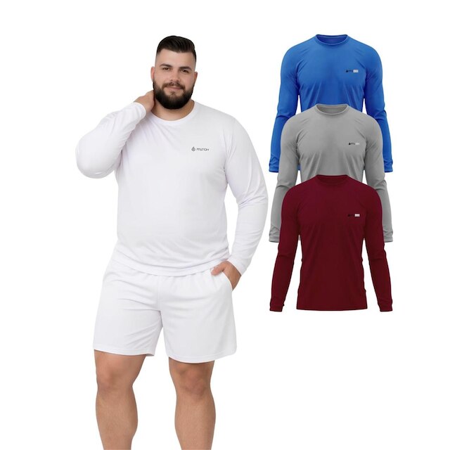 Kit 3 Camisetas Manga Longa Com Proteção UV FPS50 Plus Size