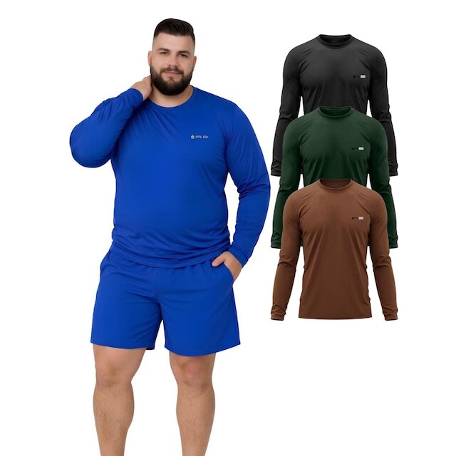 Kit 3 Camisetas Manga Longa Com Proteção UV FPS50 Plus Size