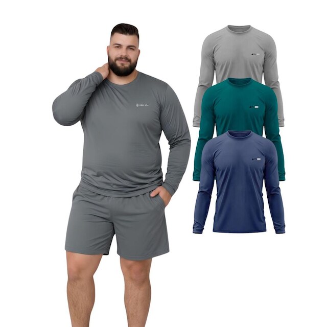 Kit 3 Camisetas Manga Longa Com Proteção UV FPS50 Plus Size
