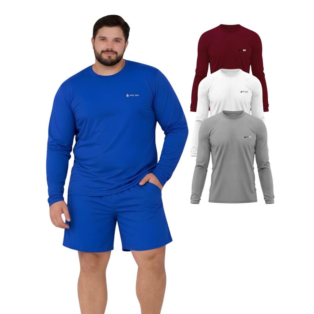 Kit 3 Camisetas Manga Longa Com Proteção UV FPS50 Plus Size