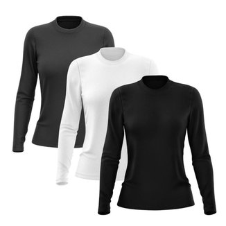 Kit 3 Camisetas Manga Longa Feminina Dry Lisa Treino