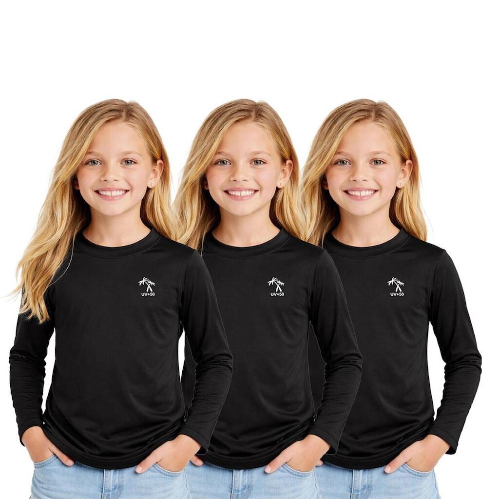 Kit 3 Camisetas Manga Longa Infantil Menina Proteção Solar UV 50 Poliamida